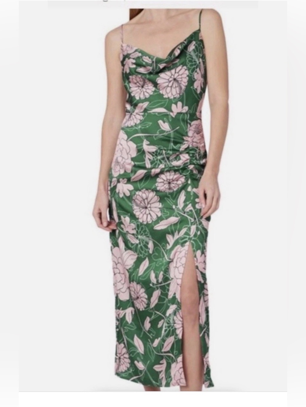 Milly Green Maxi Dress with Pink Floral Print